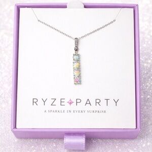 RYZE PARTY Aurora Borealis Bar Pendant Necklace in .925 Sterling Silver